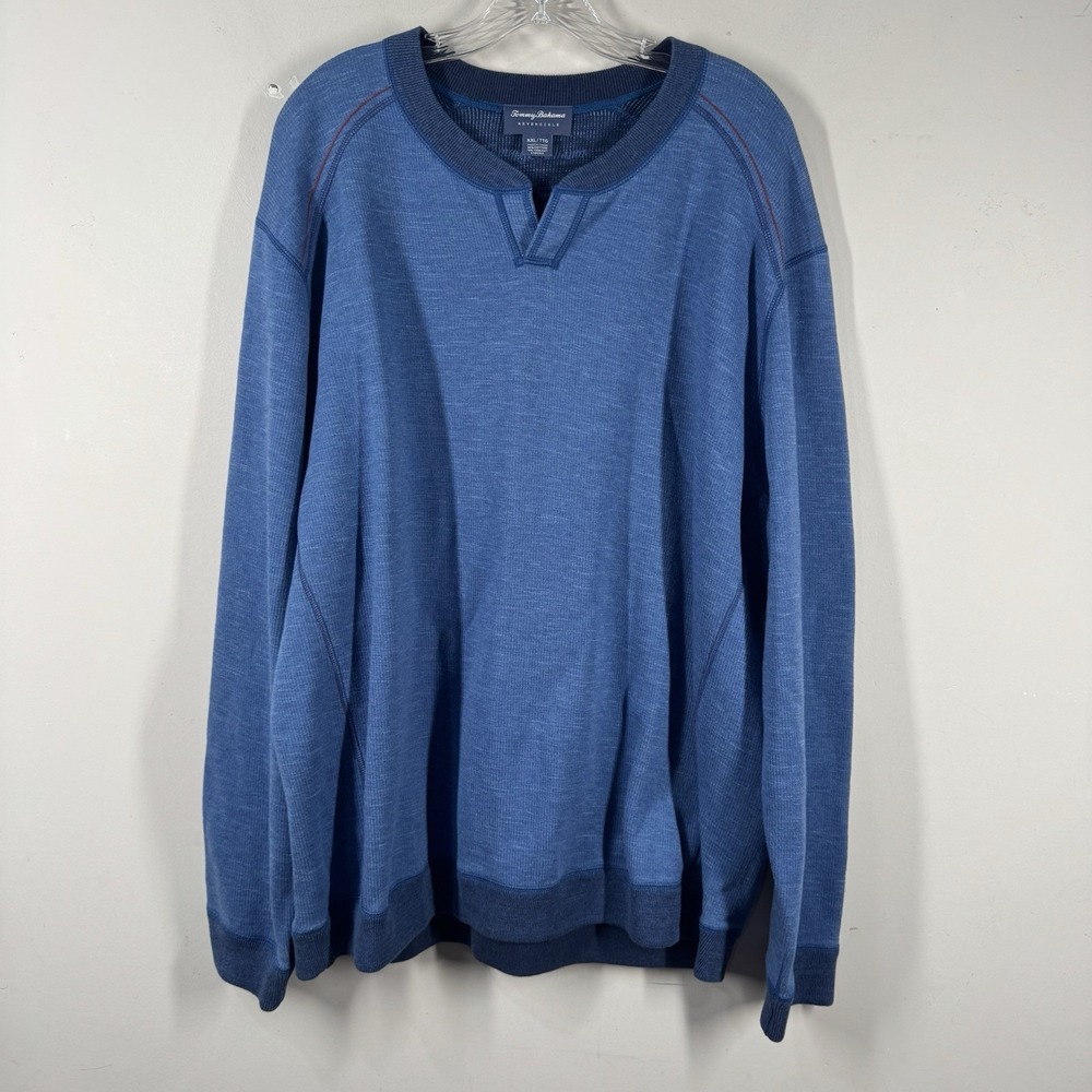 Tommy Bahama Blue REVERSIBLE Fortuna Flip Coast Pullover Split Crew Shirt Sz 2XL